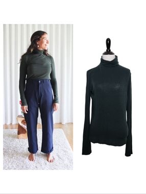 Mijeong Park Green Roll Neck Jersey Top Long Sleeve Turtleneck Size Small